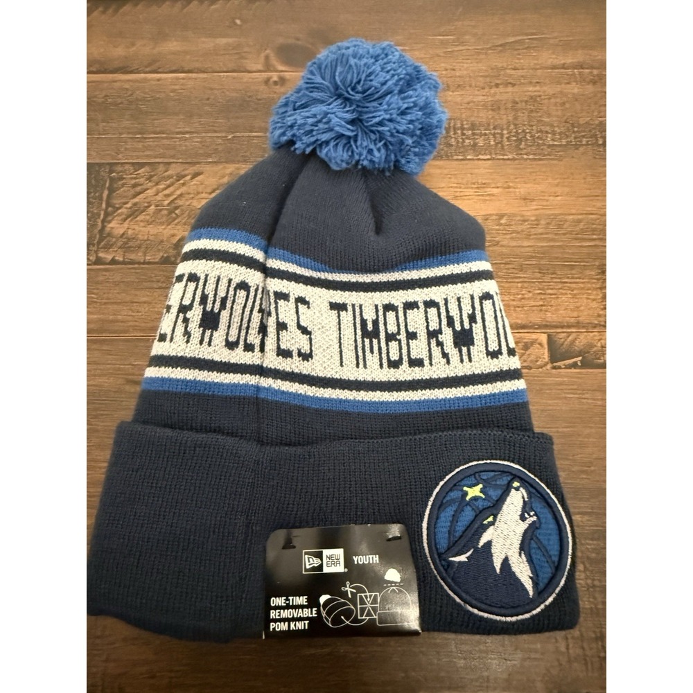 New Era Removable Pom Knit Youth Minnesota Timberwolves Beanie Navy TWolves NWT